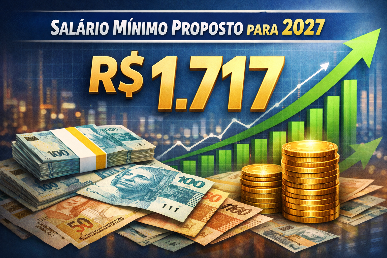 Governo federal propõe salário mínimo de R$ 1.717 para 2027.