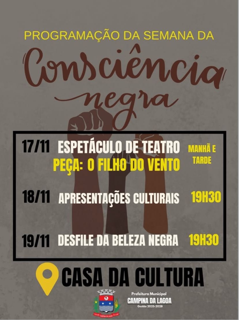 Campina da Lagoa realiza pela primeira vez a Semana da Consciência Negra com teatro, oficinas e desfile da beleza negra.